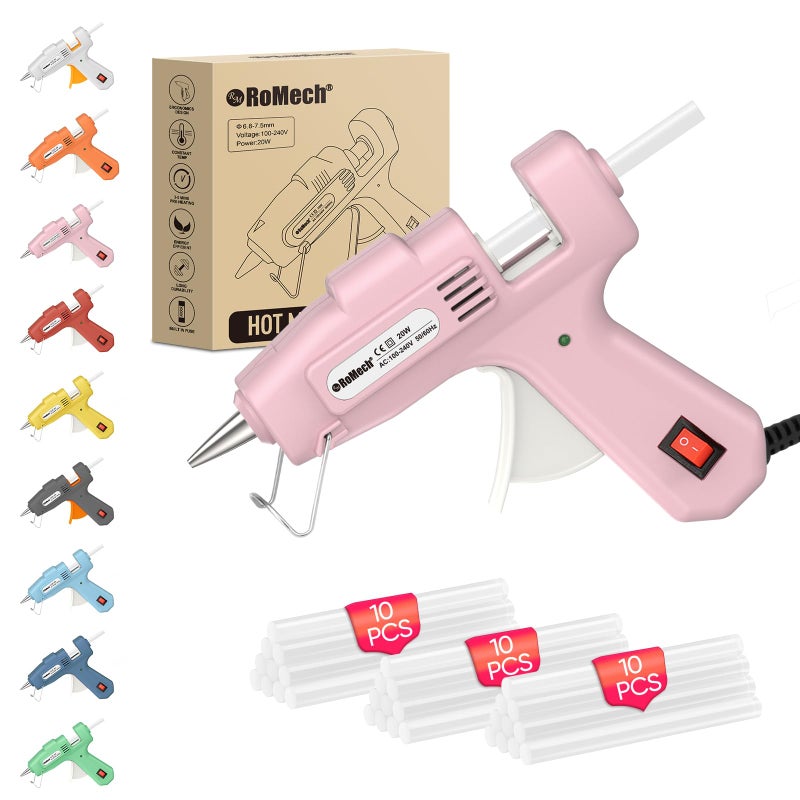 ROMECH 20W Mini Hot Glue Gun with 30 Glue Sticks Set, Fast Preheating Hot Glue Gun Kit Heavy Duty Gluegun for Craft, DIY, Repairs (Pink) - Image 1