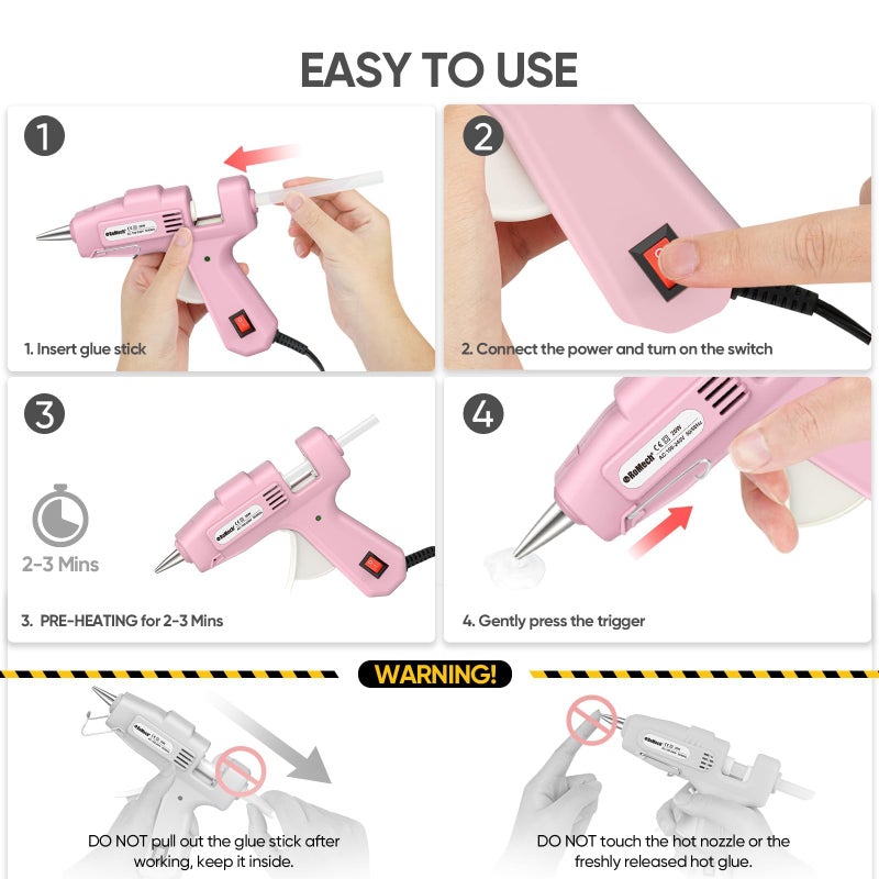 ROMECH 20W Mini Hot Glue Gun with 30 Glue Sticks Set, Fast Preheating Hot Glue Gun Kit Heavy Duty Gluegun for Craft, DIY, Repairs (Pink) - Image 5