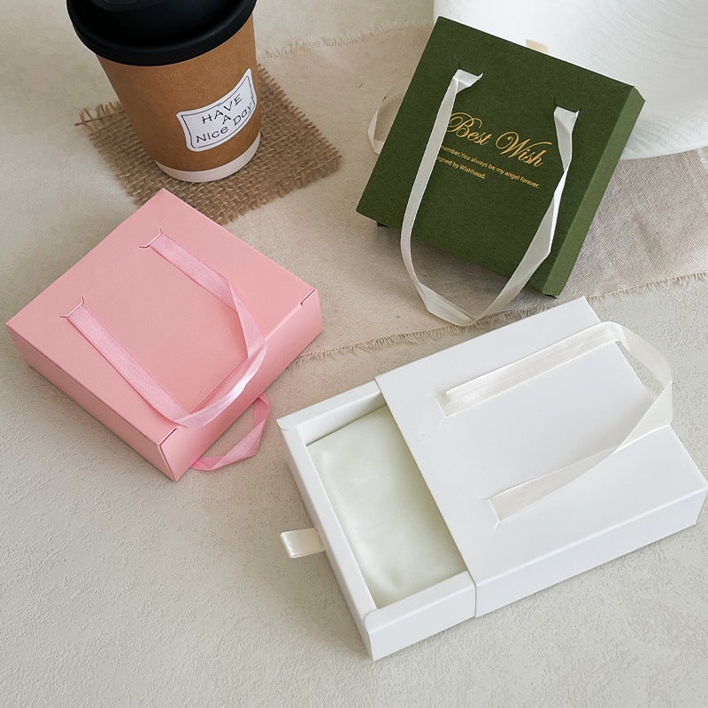 Generic Square Jewelry Gift Box Set for Necklace Bracelet Earrings Green-portable drawer box 