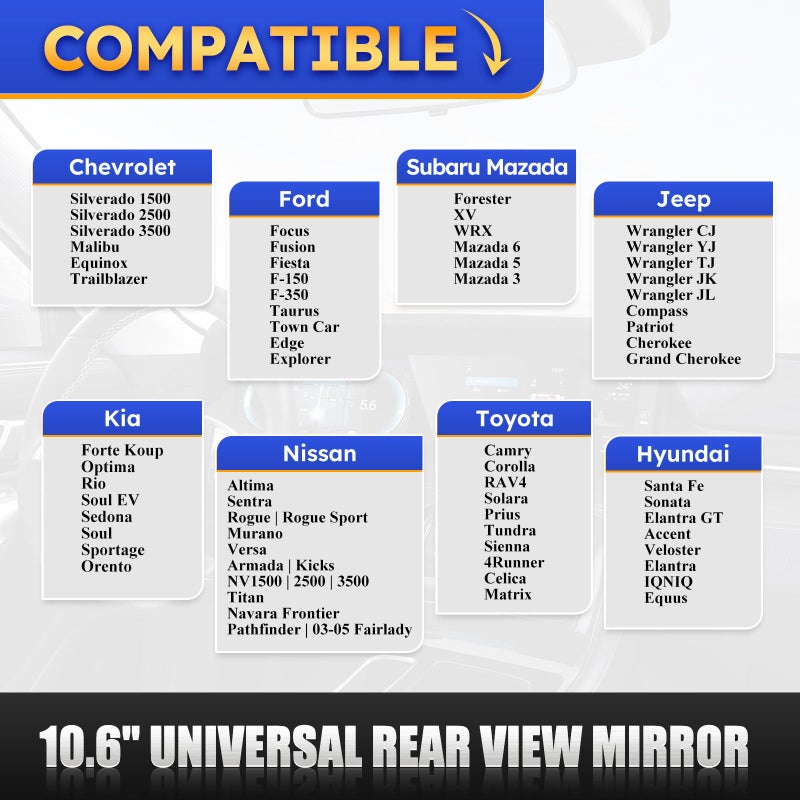X4XZ 10.6" Rear View Mirror, Interior Rearview Mirror Universal Fit Type, Compatible with Jeep Wrangler Nissan Rogue Altima Toyota Corolla Camry Tacoma Ford F150 Focus Honda Civic Accord and More for car  - Image 2