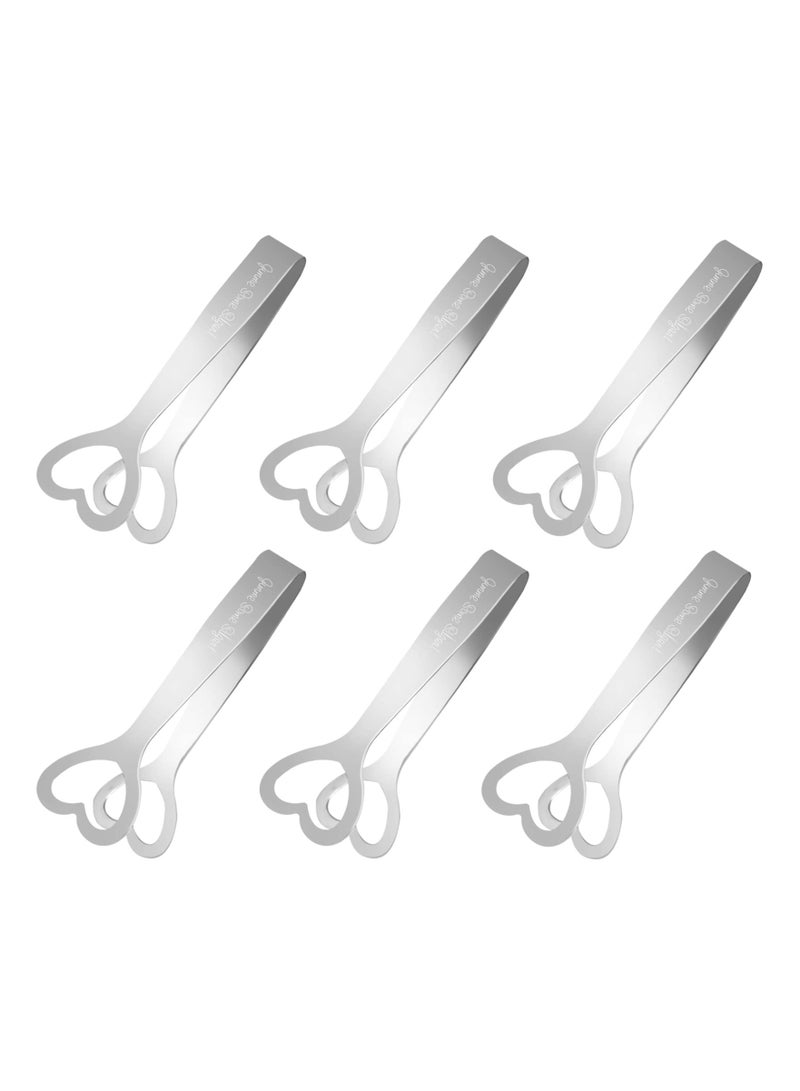 Excefore 6 Pcs Sweet Tongs, Mini Serving Tongs Stainless Steel Sugar Tongs Heart Sugar Tongs Silver Ice Cube Tong Small Lemon Tongs for Food Sweets Bread Cake Tea Coffee Bucket Kitchen Wedding Party - Image 1