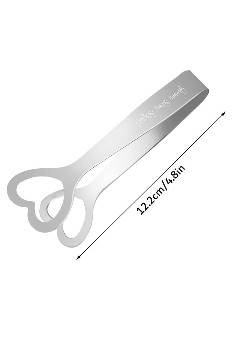 Excefore 6 Pcs Sweet Tongs, Mini Serving Tongs Stainless Steel Sugar Tongs Heart Sugar Tongs Silver Ice Cube Tong Small Lemon Tongs for Food Sweets Bread Cake Tea Coffee Bucket Kitchen Wedding Party - Image 2