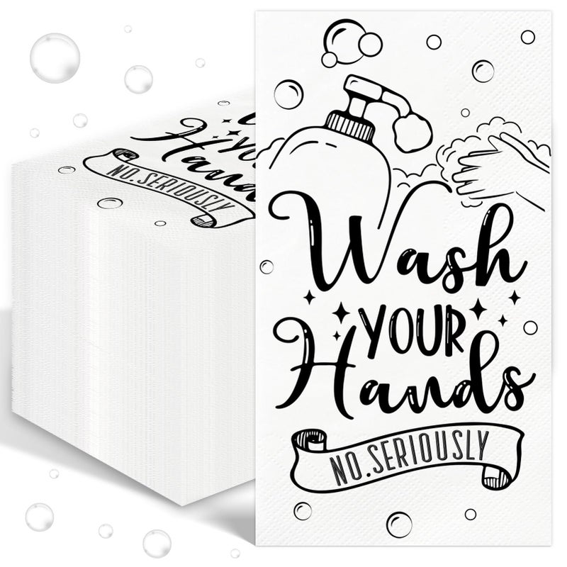 IANFEPH 100 Pcs Disposable Hand Towels for Bathroom Paper Towels for Guests 3 Ply Wash Your Hands Bathroom Etiquette Guest Napkins for Powder Room Wedding Birthday Holiday Anniversary, Black White - Image 1
