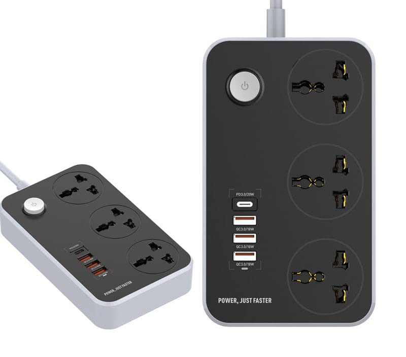 T TECLUSIVE 2500W Power Strip 220 Volts Extension Board with 38W Type C USB Ports 100250V 3 Power Sockets with 20W Type C PD QC Fast USB Port Multi Port Extension with USB Port 2M Power Cord - Image 1