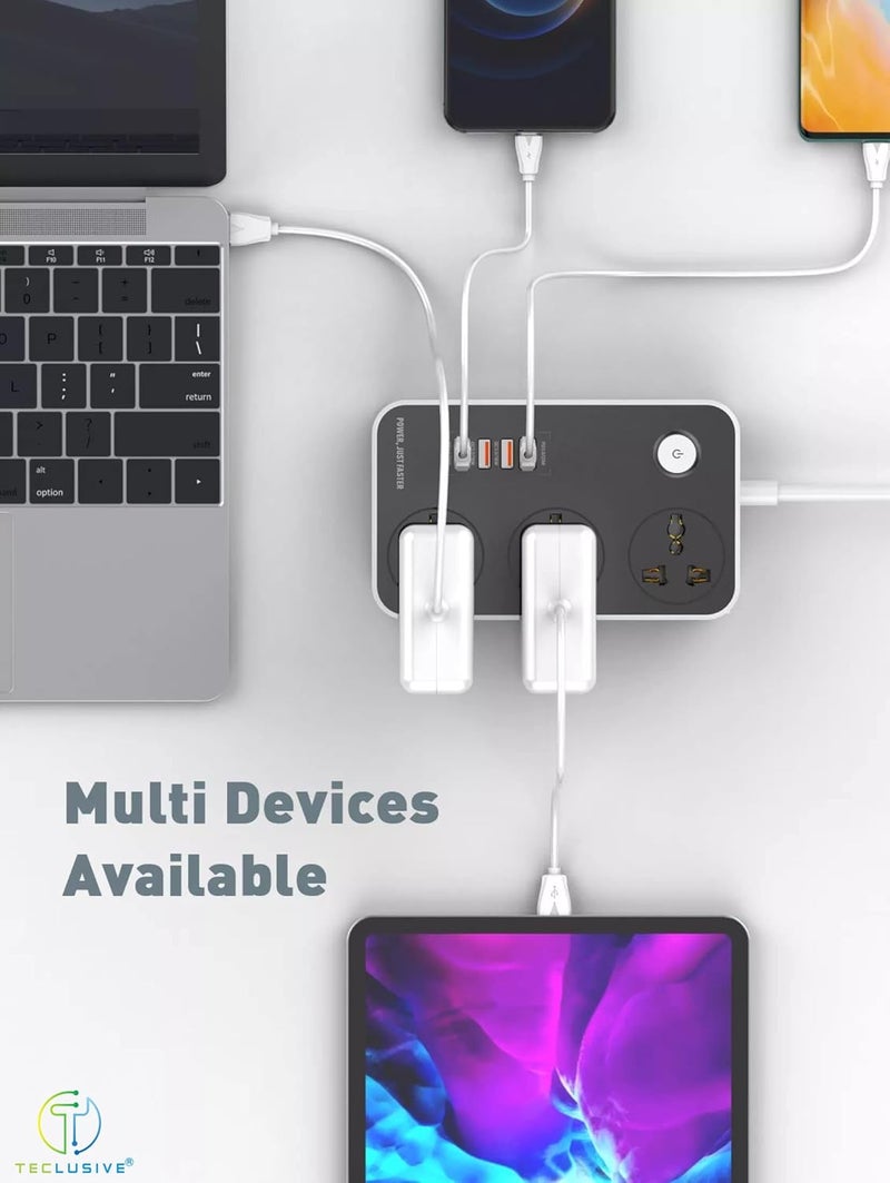 T TECLUSIVE 2500W Power Strip 220 Volts Extension Board with 38W Type C USB Ports 100250V 3 Power Sockets with 20W Type C PD QC Fast USB Port Multi Port Extension with USB Port 2M Power Cord - Image 3