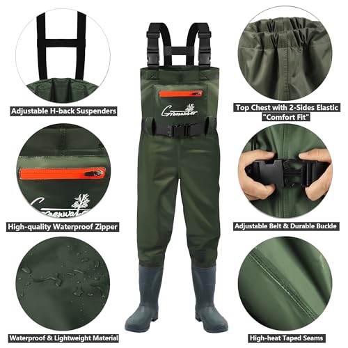 GREENWATER Kids Chest Waders Youth Fishing Waders with Boots Waterproof for Children Boys Girls Hanger Bag Included GREEN 67Y - Image 3
