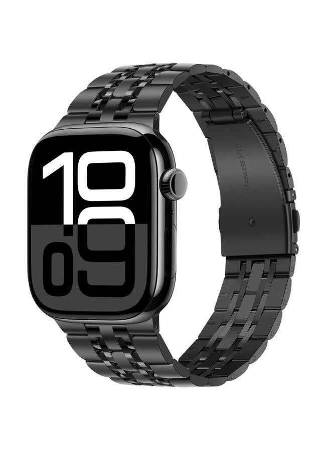 Tasikar سوار متوافق مع ساعة آبل 49 مم 46 مم (السلسلة 10) 45 مم 44 مم 42 مم للرجال والنساء حزام من الفولاذ المقاوم للصدأ متين متوافق مع iWatch SE السلسلة 10 9 8 7 6 5 4 3، أسود - Image 1