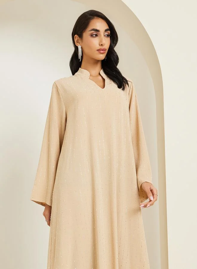 Amirah  Women Crystal Embellished Jalabiya with Stand Collar for Women | Best Price UAE