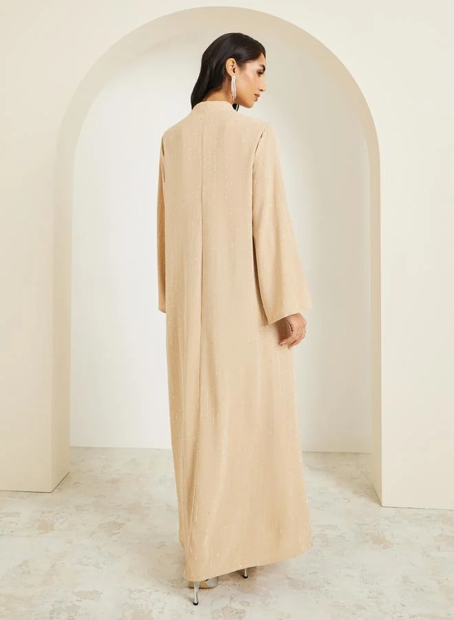 Amirah  Women Crystal Embellished Jalabiya with Stand Collar for Women | Best Price UAE