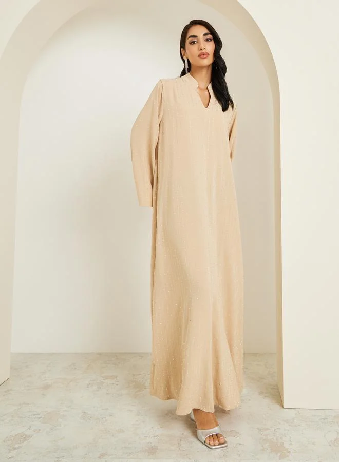 Women Crystal Embellished Jalabiya with Stand Collar