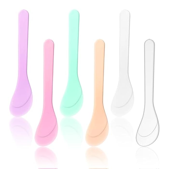 Exircy 6 PCS Plastic Cosmetic Spatula, Candy Color Makeup Scoops Spatulas Stick Applicator Reusable Cosmetic Mask Mixing Spoon Beauty Spa Makeup Tools for Lotions Moisturizers DIY Cream Mixing - Image 1