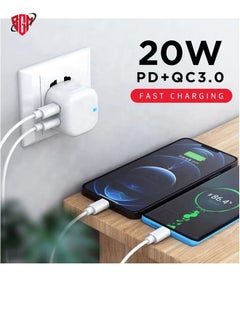 20W USB C PD Fast Charger, Dual Port Type-C QC3.0 Wall Adapter, compatible with iPhone 13/12/12 Mini/12 Pro/12 Pro Max,AirPods Pro (Without Cable, White)