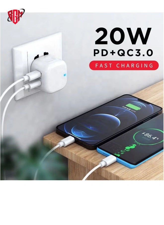 BGM - 20W USB C PD Fast Charger, Dual Port Type-C QC3.0 Wall Adapter, compatible with iPhone 13/12/12 Mini/12 Pro/12 Pro Max,AirPods Pro (Without Cable, White) - Image 1