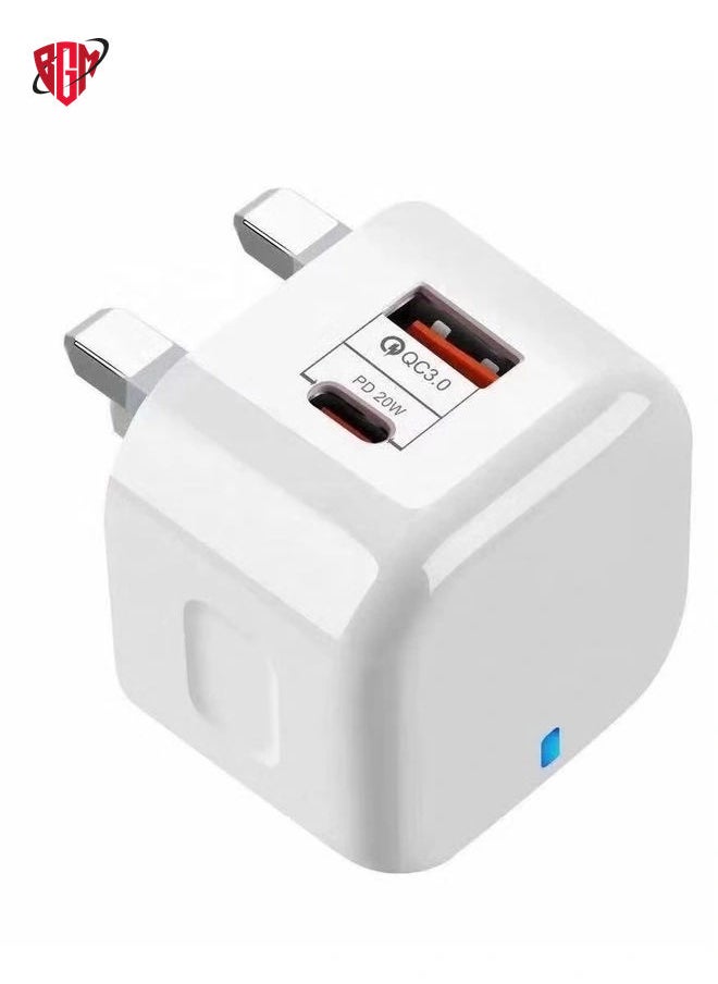 BGM - 20W USB C PD Fast Charger, Dual Port Type-C QC3.0 Wall Adapter, compatible with iPhone 13/12/12 Mini/12 Pro/12 Pro Max,AirPods Pro (Without Cable, White) - Image 1