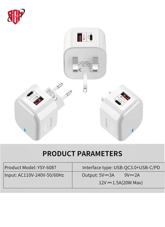 BGM - 20W USB C PD Fast Charger, Dual Port Type-C QC3.0 Wall Adapter, compatible with iPhone 13/12/12 Mini/12 Pro/12 Pro Max,AirPods Pro (Without Cable, White) - Image 1