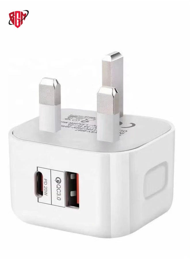BGM - 20W USB C PD Fast Charger, Dual Port Type-C QC3.0 Wall Adapter, compatible with iPhone 13/12/12 Mini/12 Pro/12 Pro Max,AirPods Pro (Without Cable, White) - Image 1