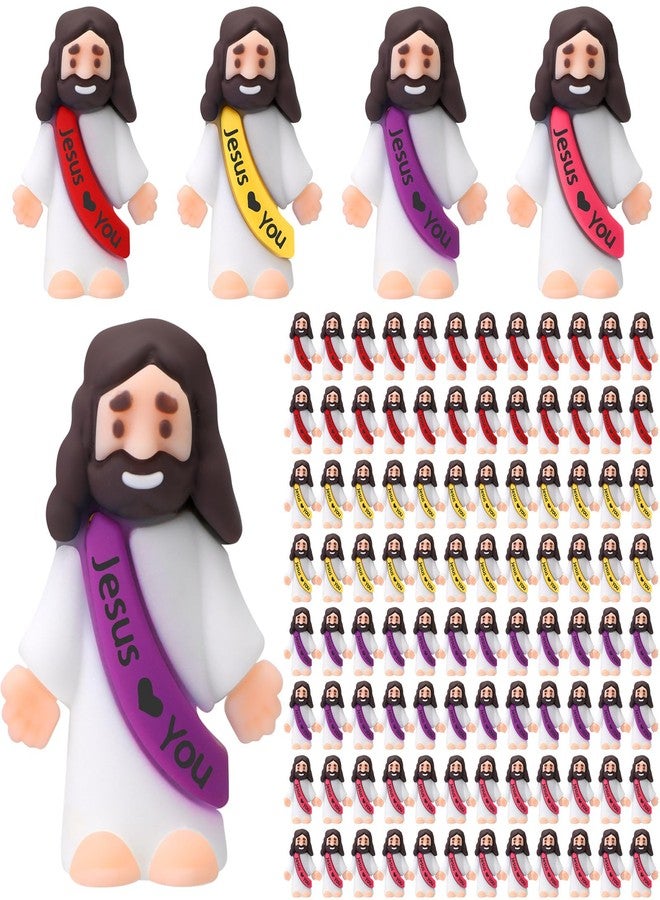 Bememo 100 Pcs Little Jesus Figures Jesus Loves You Original Design Rubber Pocket Toys Little Figures to Hide and Seek Sunday School Religious Party Share Gifts(Bright Colors) - Image 1