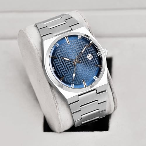 Acnos Minimalist Blue Round Dial Analog Watch for Men – Slim Case Design with Day & Date Display, Stainless Steel Strap - Image 2