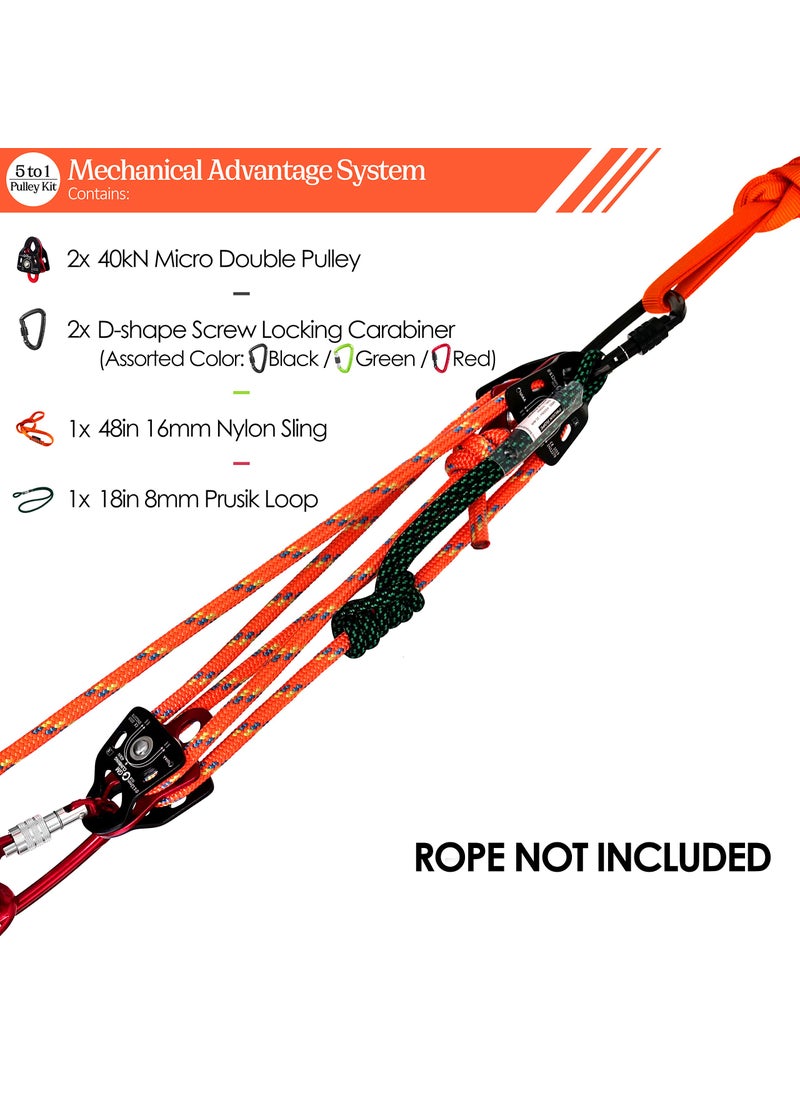 GM CLIMBING GM CLIMBING Hardware Kit for 5:1 Mechanical Advantage Pulley Hauling Dragging System Block and Tackle (Orange Sling)  - Image 2