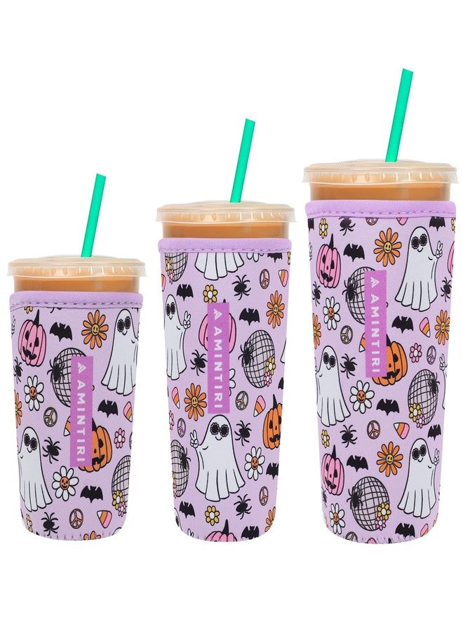 Amintiri 3 Pack Reusable Sleeve for Iced Coffee Cup, Coffee Neoprene Sleeve for Iced&Hot Drinks, Coffee Sleeve Compatible with Starbucks, Dunkin Coffee Cup. (Halloween Boo) - Image 1