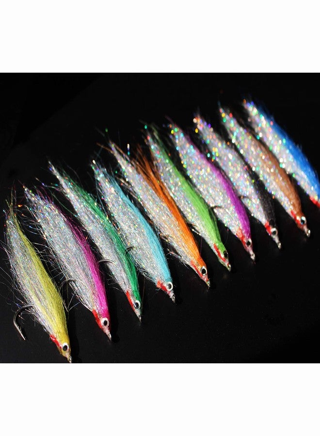 Tigofly 10 pcs 10 Colors 1/0 4cm High Carbon Hook Holo Silver Salmon Trout Sea Bass Steelhead Minnow Fly Fishing Flies Lure Set - Image 5