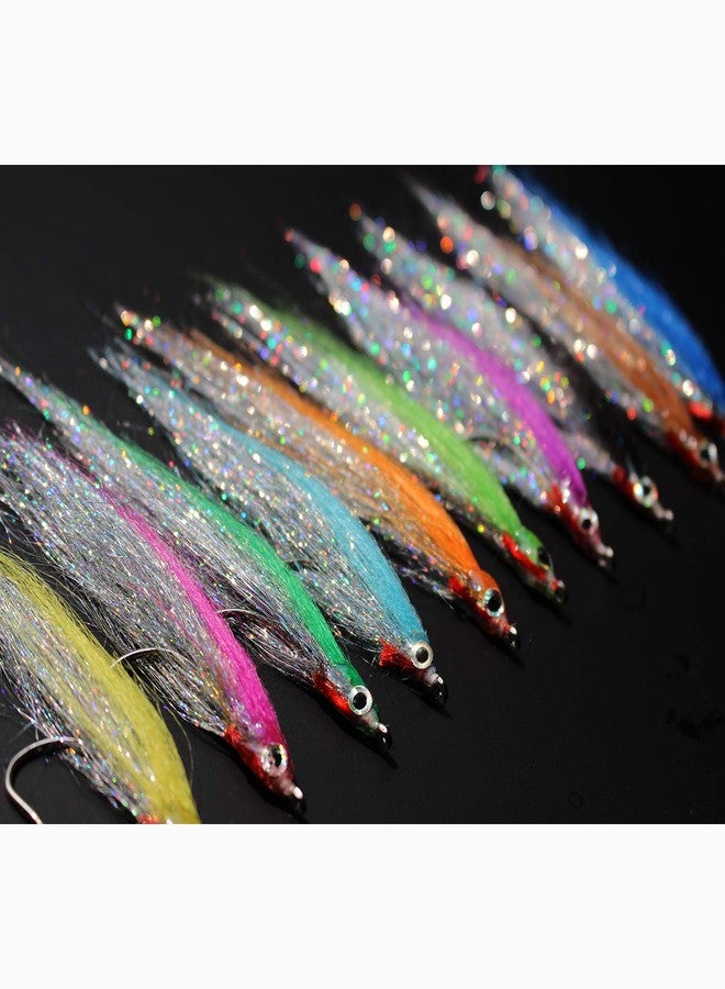 Tigofly 10 pcs 10 Colors 1/0 4cm High Carbon Hook Holo Silver Salmon Trout Sea Bass Steelhead Minnow Fly Fishing Flies Lure Set - Image 2