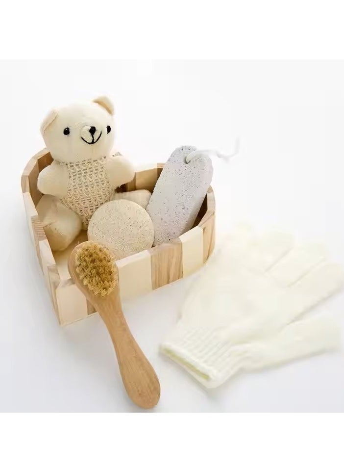 Remy Belle Wood Heart Box 5pcs Bath Accessory Set, Loofah Brush /Comb Wooden box spa set /Bath Gift Set  - Image 1