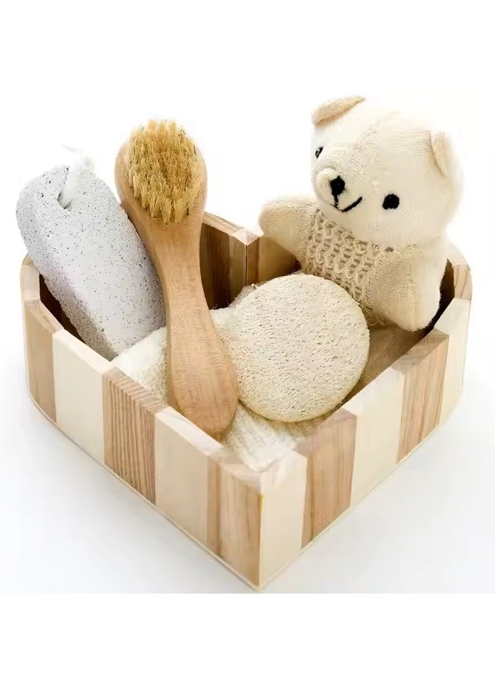 Remy Belle Wood Heart Box 5pcs Bath Accessory Set, Loofah Brush /Comb Wooden box spa set /Bath Gift Set  - Image 3