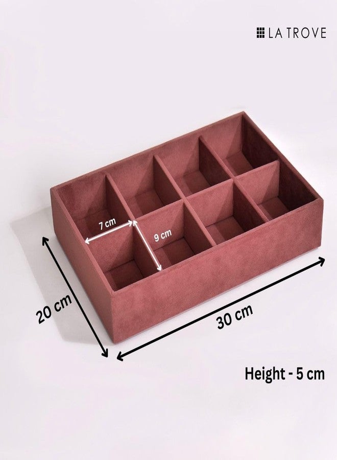 La Trove 8 Slot Velvet Drawer Organizer Tray – Socks, Tie & Underwear Storage Organizer for Closet Drawer Divider, Pink - Image 3