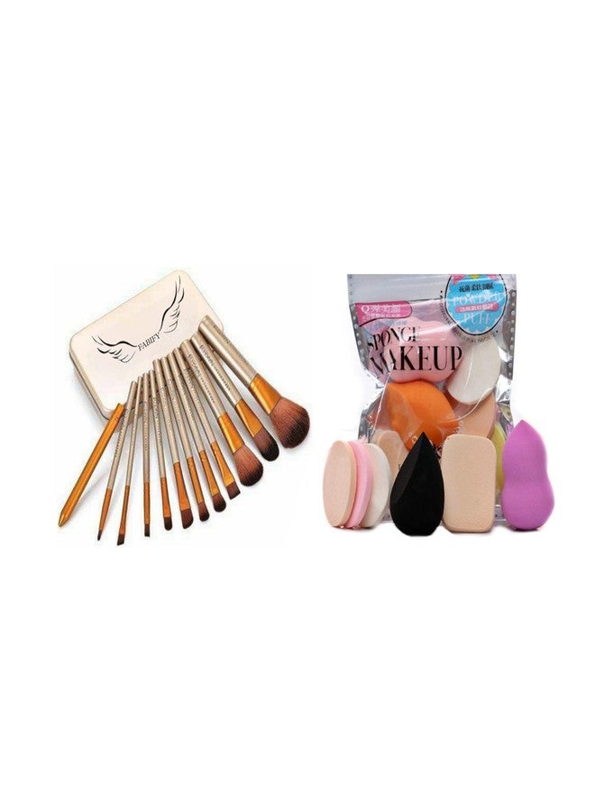 Tuch-much Tuch - Much Fiber Bristle Makeup Brushes of 12pcs| With Storage Box (Golden)| and 6 in 1 Puff Set| Bristle Makeup Eye Brush Set- Multi Color - Image 1