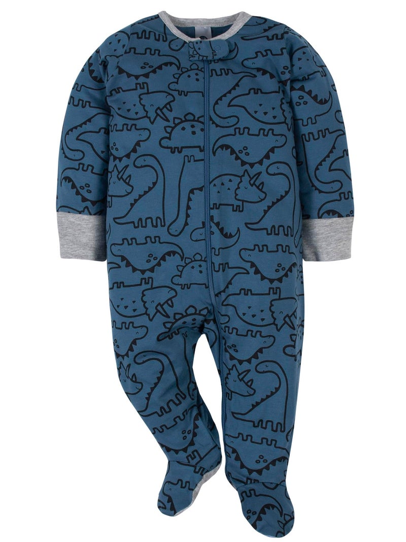 Gerber Baby Boys' 4 Pack Sleep 'N Play Footie, Dinosaur Blue, Newborn - Image 2