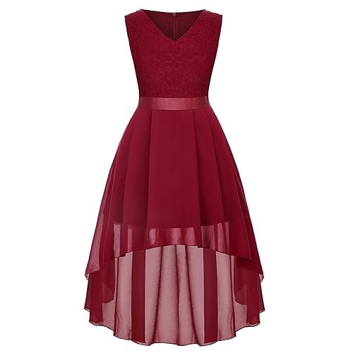 Binboll Girl Dress Sleeveless Elegant V Neck Vintage Girls Formal Bridesmaid Hi-Lo Hem Chiffon Long Party Dress - Image 1