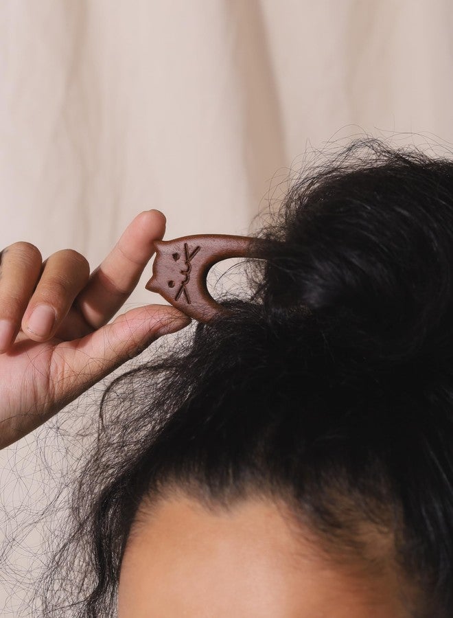 MINACHI Ebony Cat Face Hairpin, Vintage Ancient Style, Wooden U-Shaped, Wooden Hairpin, Handmade Hair Accessories for Women - Image 4