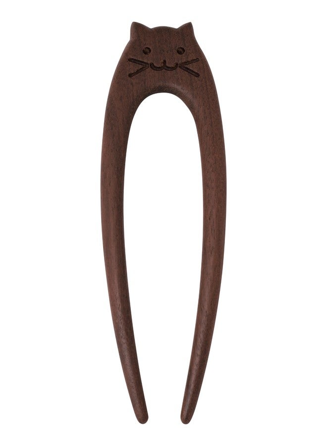 MINACHI Ebony Cat Face Hairpin, Vintage Ancient Style, Wooden U-Shaped, Wooden Hairpin, Handmade Hair Accessories for Women - Image 1
