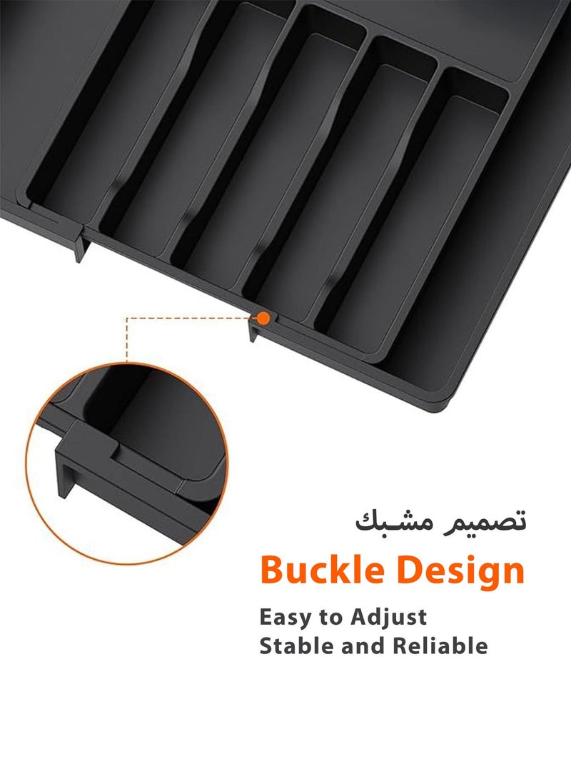 Toshionics منظم درج أدوات المائدة، صينية أدوات قابلة للتوسيع للمطبخ، حاملة أدوات مائدة وأدوات قطع خالية من BPA، تخزين بلاستيكي قابل للتعديل للملاعق، والشوك، والسكاكين، أبيض - Image 3