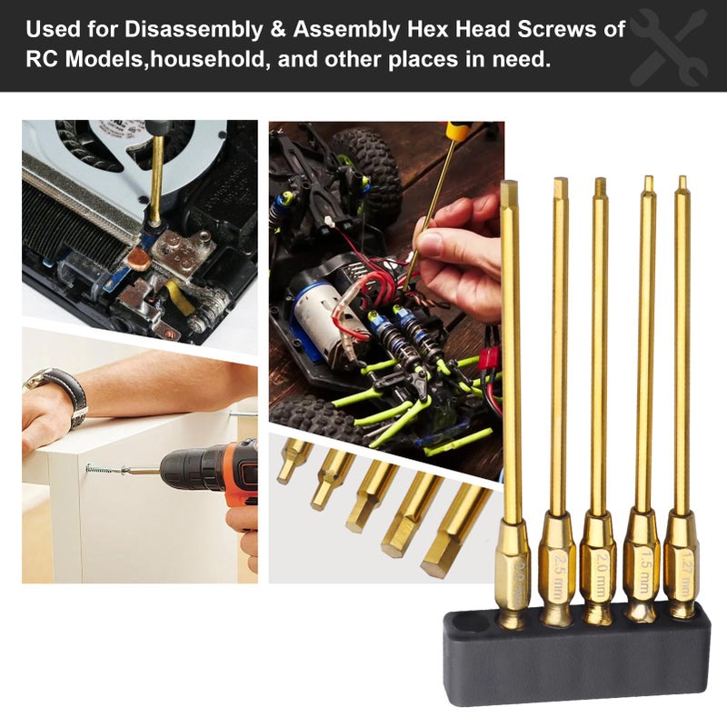 Hobbyfire Titanium 1/4" Drive RC Hex Driver Bit Set 1.27mm 1.5mm 2.0mm 2.5mm 3.0mm Allen Wrench Keys Compatible with Electric Drills Impact Drill (5-Pack) - Image 5