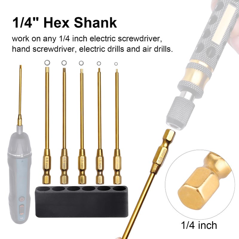 Hobbyfire Titanium 1/4" Drive RC Hex Driver Bit Set 1.27mm 1.5mm 2.0mm 2.5mm 3.0mm Allen Wrench Keys Compatible with Electric Drills Impact Drill (5-Pack) - Image 4