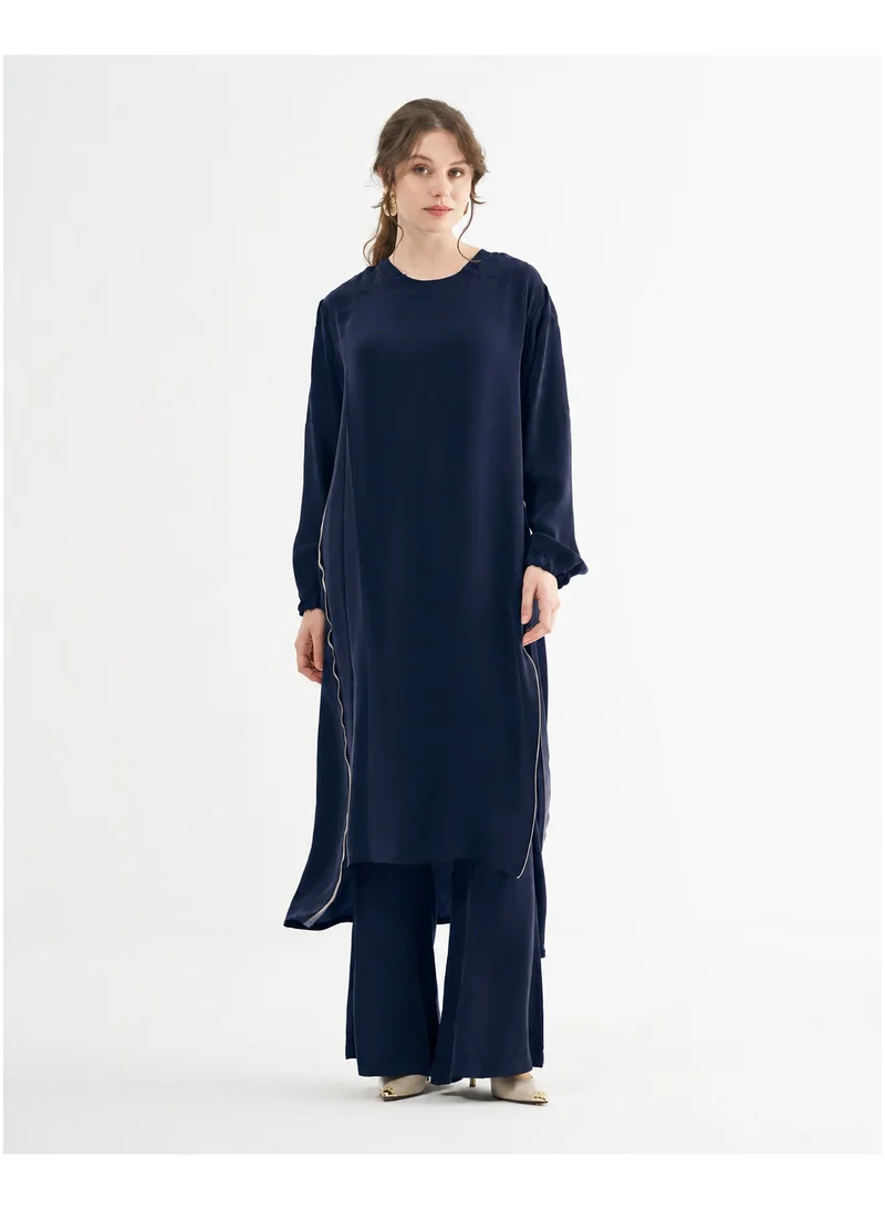 MissWhence  Elegant Long Tunic and Wide-Leg Pants Set for Women - Navy for Women | Best Price UAE