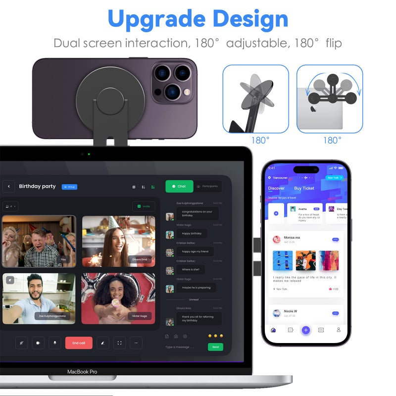 CloudValley Magnetic Laptop Phone Holder, Adjustable Continuity Camera Mount Compatible with MagSafe & for iOS 16 / macOS 13 Ventura, Slim Portable Computer Expansion Bracket for Smartphone, Black - Image 5