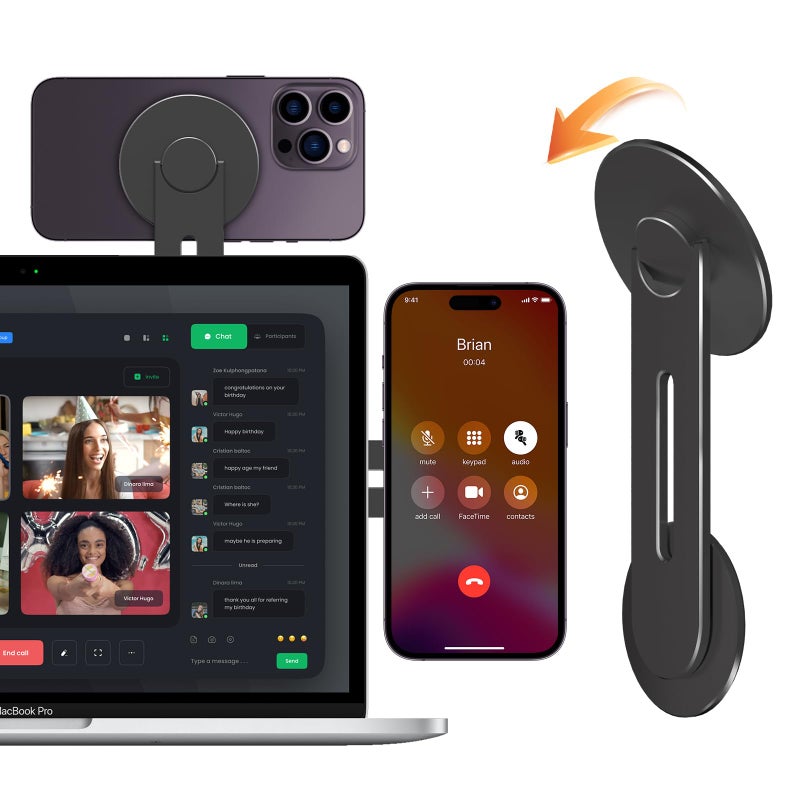 CloudValley Magnetic Laptop Phone Holder, Adjustable Continuity Camera Mount Compatible with MagSafe & for iOS 16 / macOS 13 Ventura, Slim Portable Computer Expansion Bracket for Smartphone, Black - Image 1