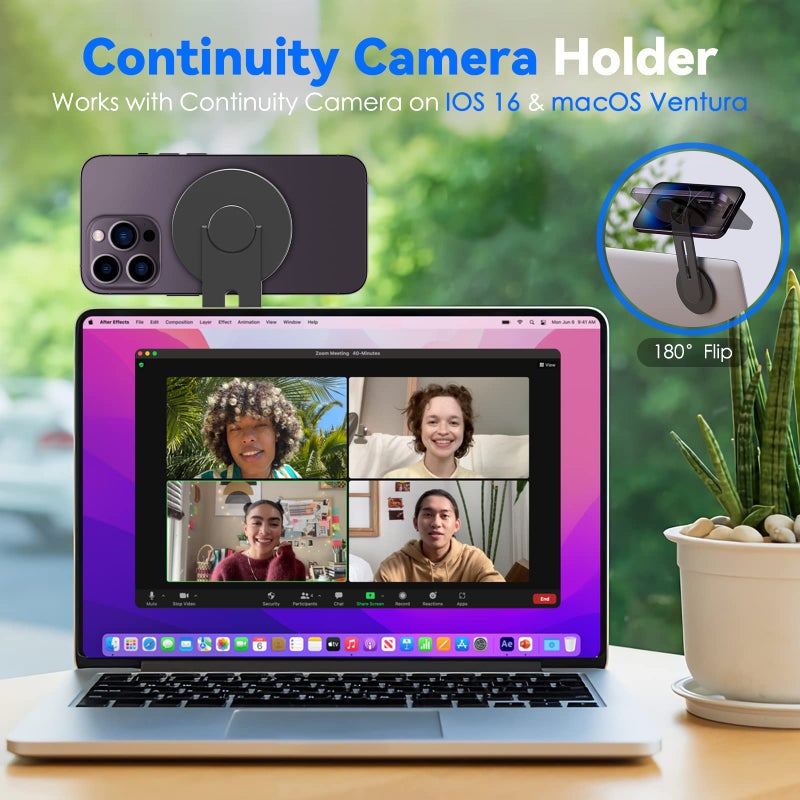 CloudValley Magnetic Laptop Phone Holder, Adjustable Continuity Camera Mount Compatible with MagSafe & for iOS 16 / macOS 13 Ventura, Slim Portable Computer Expansion Bracket for Smartphone, Black - Image 2