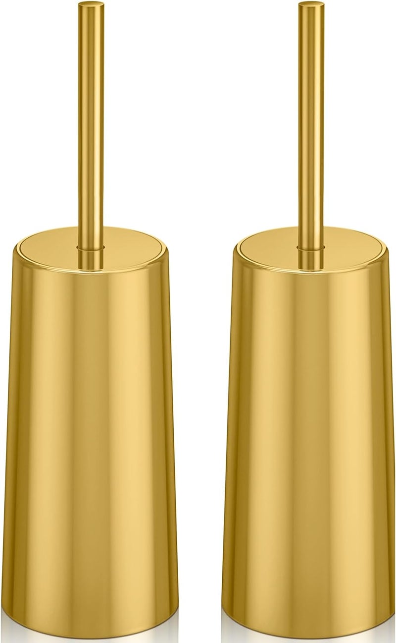 Wsedor IXO Toilet Brush and Holder, 2 Pack Toilet Brush Stainless Steel, Toilet Bowl Brush for Bathroom Toilet-Ergonomic, Elegant,Durable（Gold） - Image 1