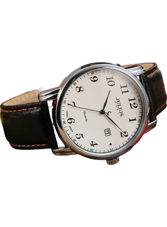 Julius Men'S Retro Fashion Calendar Window Casual Leather Strap Quartz Student Exam Men'S Watch Black Ja-508Ma - Image 1