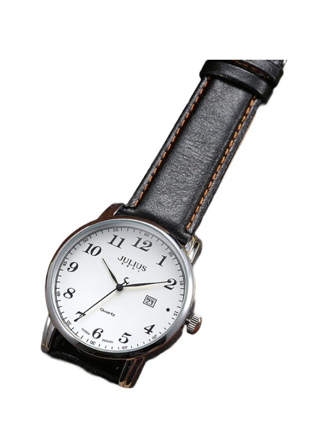 Julius Men'S Retro Fashion Calendar Window Casual Leather Strap Quartz Student Exam Men'S Watch Black Ja-508Ma - Image 3