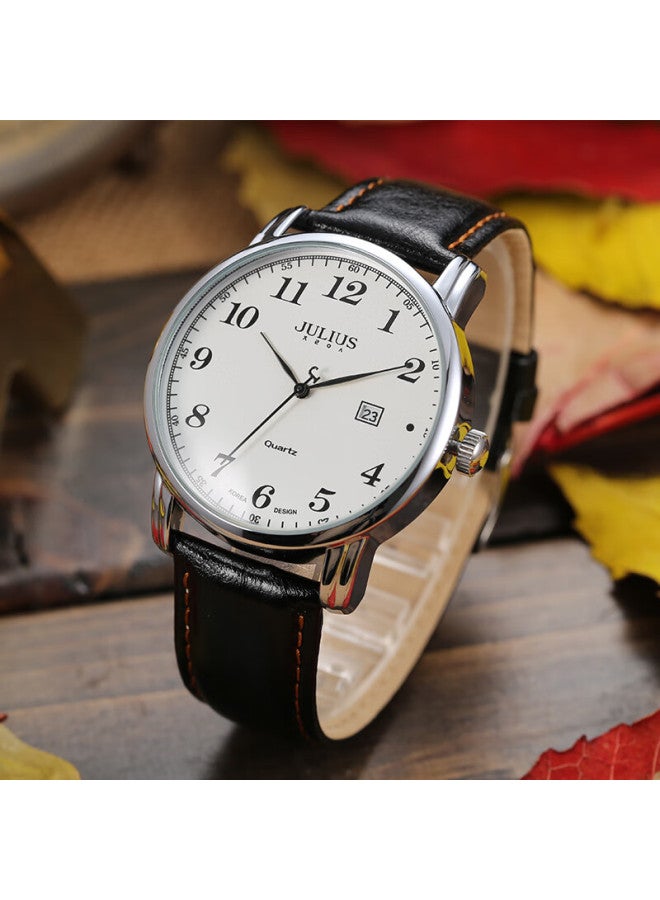 Julius Men's Retro Fashion Calendar Window Casual Leather Strap Quartz Student Exam Men's Watch Black Ja-508ma - Image 1