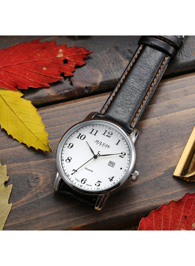Julius Men's Retro Fashion Calendar Window Casual Leather Strap Quartz Student Exam Men's Watch Black Ja-508ma - Image 3