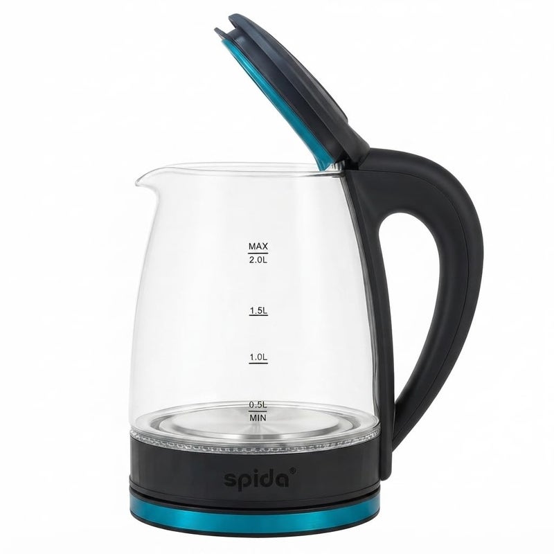 Spida SPD-DL3088 2L 2000W Electric Kettle – Glass Body with LED Light – Stylish and safe design with visible boiling. - Image 1