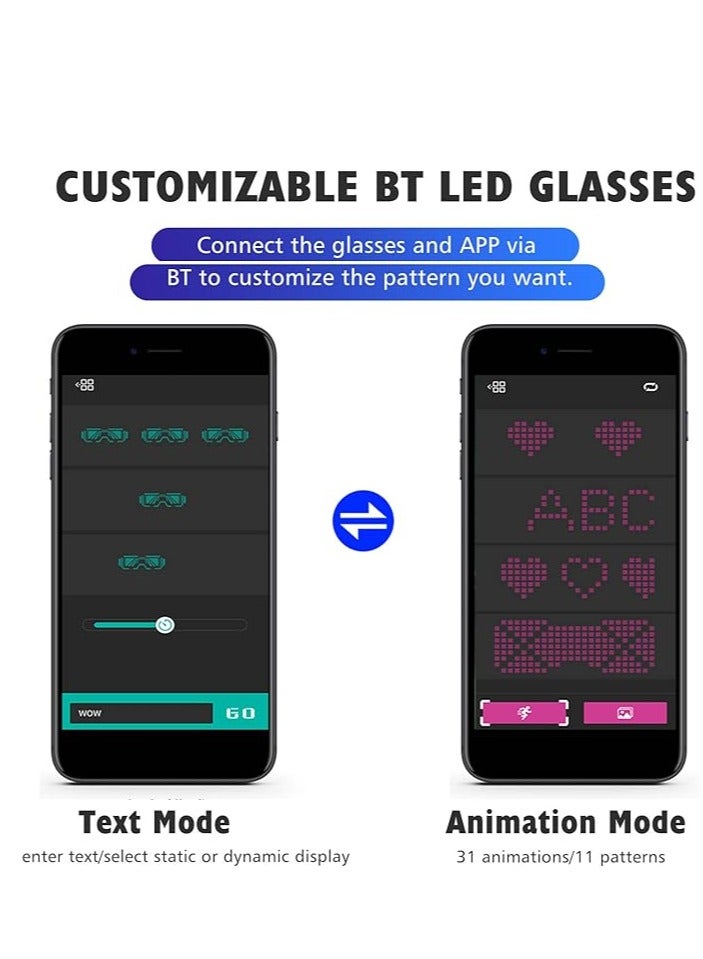 بي هابي نظارات LED قابلة للتخصيص بتقنية البلوتوث - نظارات مضيئة ملونة للرسائل يمكنك صنعها بنفسك متوهجة للحفلات والمهرجانات الموسيقية - Image 4