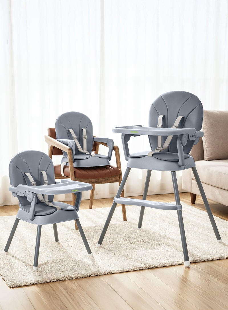 BAYBEE 3 in 1 Convertible Baby High Chair for Kids, Baby Feeding Chair With 2 Height Adjustable, Footrest, Food Tray, 3 Point Safety Belt, Kids High Chair For Baby 6 Months To 3 Years Grey - Image 1