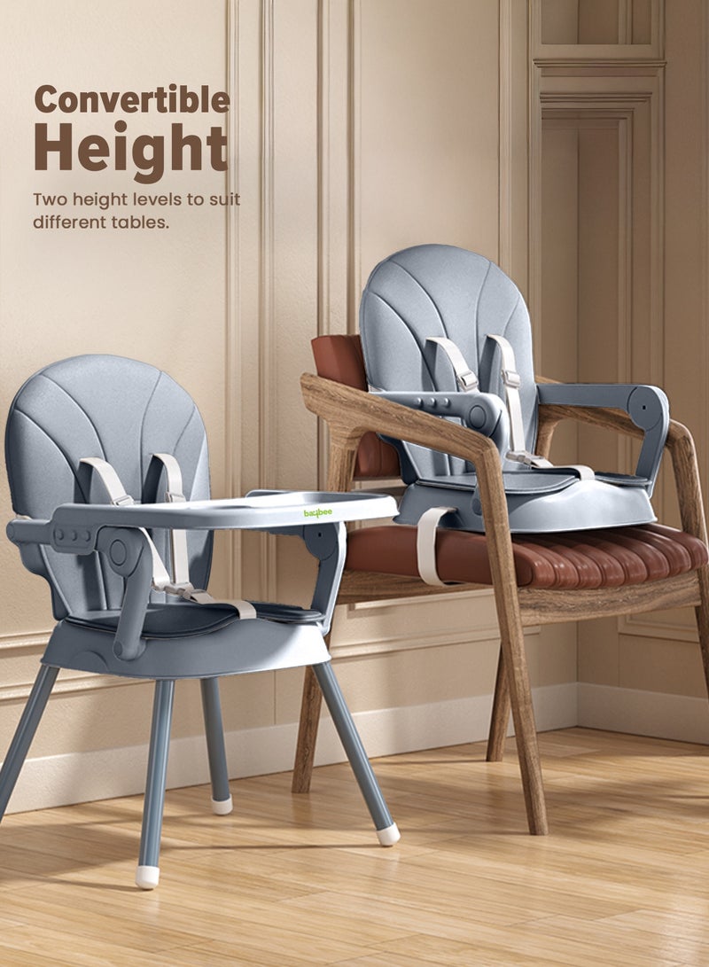 BAYBEE 3 in 1 Convertible Baby High Chair for Kids, Baby Feeding Chair With 2 Height Adjustable, Footrest, Food Tray, 3 Point Safety Belt, Kids High Chair For Baby 6 Months To 3 Years Grey - Image 3